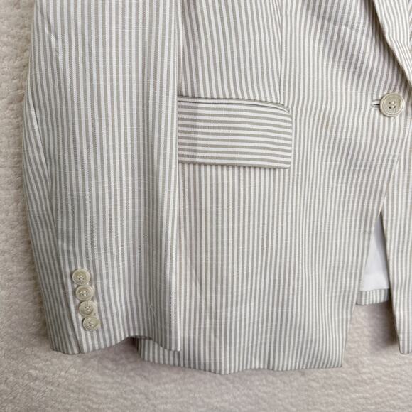 Preston & York Blazer Womens‎ 12 Beige White Striped Single Button Career Jacket - Picture 5 of 13